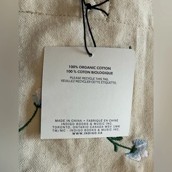 NEW Indigo Organic Canvas Tote Bag, Floral Embroidery - Picture 5 of 5